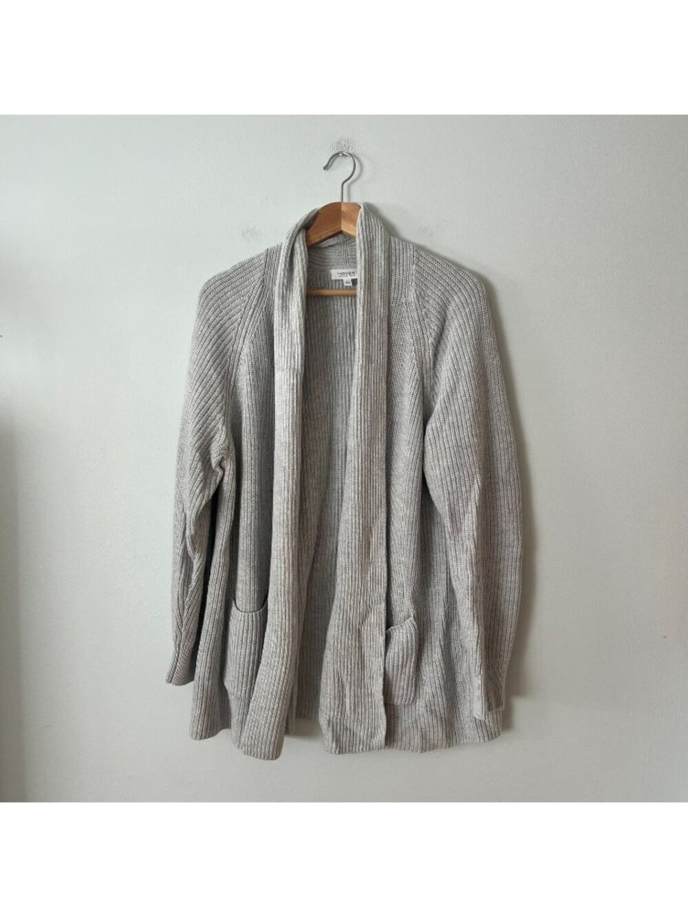 Haven Well Within Gray Cotton Blend Open Front Cardigan Sweater Women's Size L